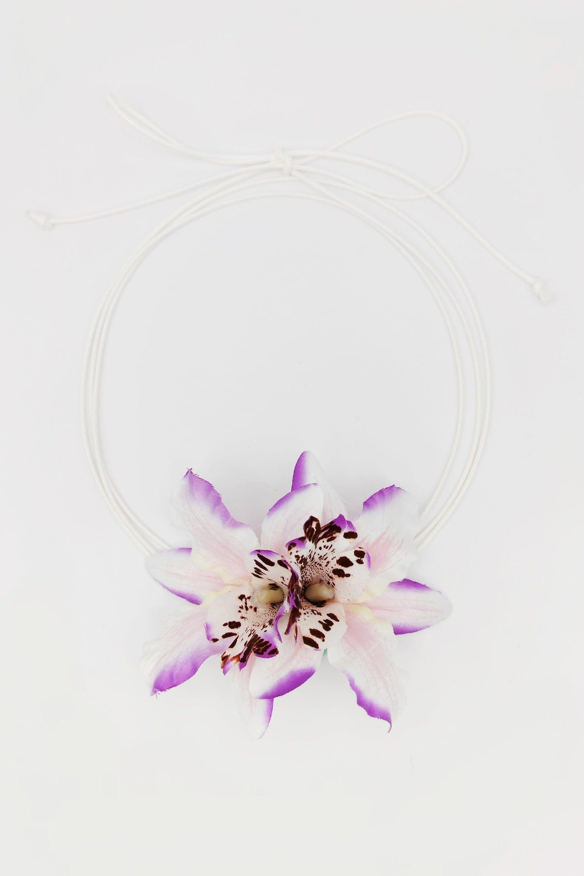 Chandler Orchid Flower Necklace Long Blossom Simulated Pearl Long Chai –  Clutch Envy